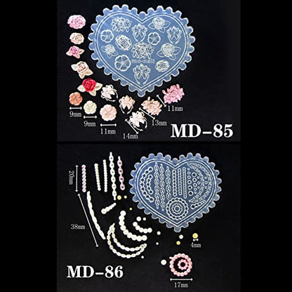 2PCS Mini Nail Art Silicone Mold,3D Chain Pearl Flower Nail Art Mold Silicone Combination Decorative Resin Mold