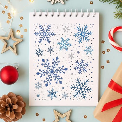 2 Sheets Snowflake Silkscreen Stencil, Winter Theam Painting Stencils Templates Reusable Self-Adhesive Silk Screen Printing for Wall Border Wood Fabric Christmas Decor - style: Snowflake