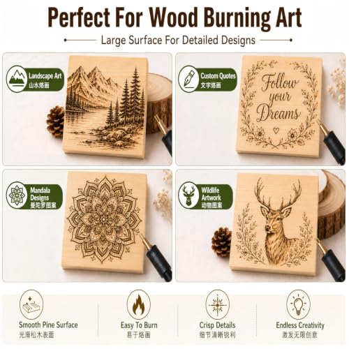 4 PCS Solid Pine Wood Blocks, 8 x 8 x 1 Inch One-Piece Unfinished Wood Panels for Wood Burning, Laser Engraving, Painting, DIY Signs, Home Decor and Craft Projects - size: 8x8x1 Inch