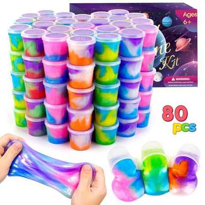 80 Pack Slime Kit for Kids, Mini Bulk Galaxy Slime for Party Favors, Birthday Gifts for Boys Girls Age 4-12, Soft Stretchy Sensory Stress Relief Putty Toy, School Classroom Rewards, Easter Stuffers - style: 80 Pcs Galaxy Slime