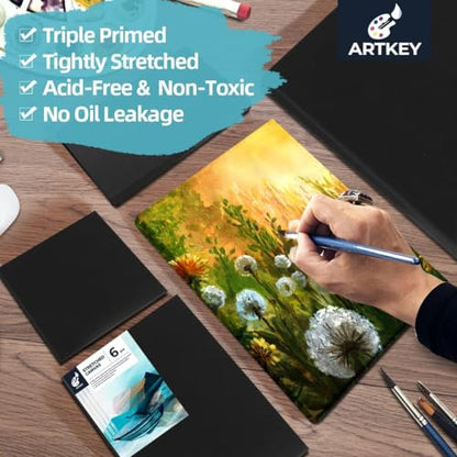 Artkey 6-Pack Black Canvas, 8x10 Inch, Triple Primed, Acid-Free, 100% Cotton, For Acrylics, Oil, Watercolor Paints - size: 8"X10"(6-PACK)