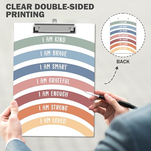 Rainbow Clipboard, Affirmation ClipBoards with Low Profile Clip for Toddler Kids Students, Motivational ClipBoards Suitable for School Office, 12.6 x 9 Inch Size - C10 - style: I Am Kind
