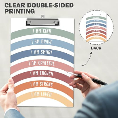 Rainbow Clipboard, Affirmation ClipBoards with Low Profile Clip for Toddler Kids Students, Motivational ClipBoards Suitable for School Office, 12.6 x 9 Inch Size - C10 - style: I Am Kind