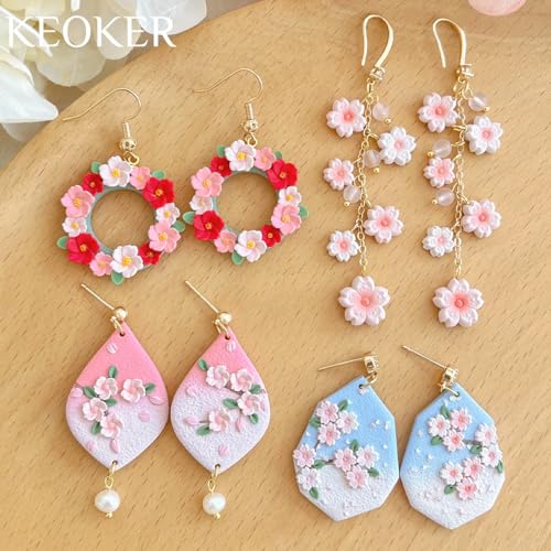 Keoker Cherry Blossoms Polymer Clay Molds, 2 Shapes 4 Sizes 3D Sakura Polymer Clay Flower Earring Molds, Polymer Clay Flower Molds, Spring Polymer Clay Cutters