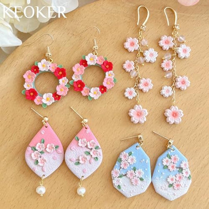 Keoker Cherry Blossoms Polymer Clay Molds, 2 Shapes 4 Sizes 3D Sakura Polymer Clay Flower Earring Molds, Polymer Clay Flower Molds, Spring Polymer Clay Cutters