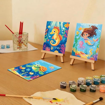 Anseal 12 Packs Pre Drawn Canvas for Painting, 5" X 7" Mermaid Ocean Theme Pre Printed Canvas for Paint Party (Mermaid) - style: Mermaid