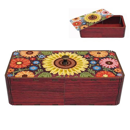 Diamond Art Painting Storage Box Kit, DIY Rectangular Wooden Decorative Container Holder with Lid, Snack Jewelry Gem Art Organizer Case for Adults (Sunflower) - style: Sunflower