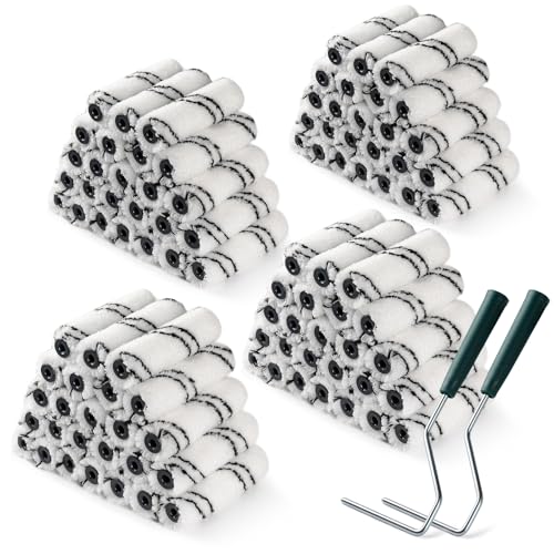 100 Pack 4 Inch Microfiber Paint Roller Covers with 2pcs Anti Rust Metal Roller Frames, Professional Grade Painting Tools for Walls, Ceilings, Furniture - color: 4 inch paint roller 100 pack