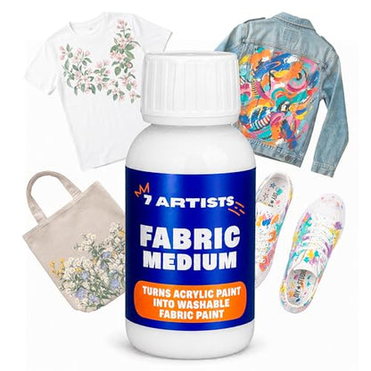 Fabric Medium for Acrylic Paint 4.2 fl oz – Turn Acrylics Into Washable Fabric Paint | Soft Flexible Matte Finish, No Cracking | Textile Medium for T-Shirts, Denim, Shoes & Tote Bags - color: Fabric Medium 4.2 fl. oz