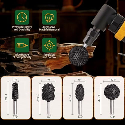 Extreme Coarse Sphere Rotary Burr, 1⁄4" Shaft, Ball Shape Rotary Rasp bit for Wood carving-fit Bosch,Foredom, DeWalt, Milwaukee Tools- Abrasive Tungsten Carbide Rasp Sphere, 1-1/4" Head Diameter