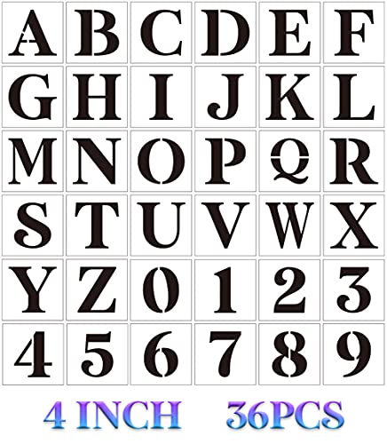 Letter Stencils for Painting On Wood,4 inch Alphabet Stencils Letter Number Stencil Templates for Wall Signs Door Fabric - size: 4inch