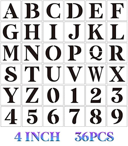 Letter Stencils for Painting On Wood,4 inch Alphabet Stencils Letter Number Stencil Templates for Wall Signs Door Fabric - size: 4inch