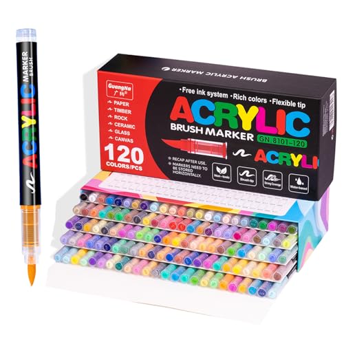 Guangna Acrylic Paint Markers,120 Colors with Direct-Liquid Ink Control System, Professional-Grade Paint Pen for Rock Painting, Canvas, Glass, Plastic, Fabric & Creative Crafts - color: 120 Colors