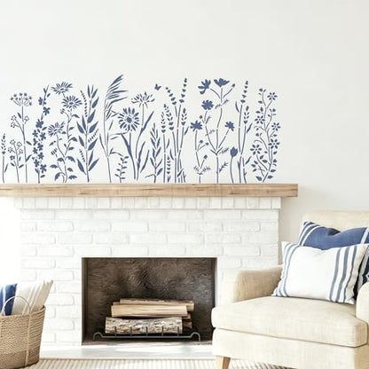 6 Pack 14'' Wildflower Wall Stencil, Reusable Flowers Stencils for Painting Large Pattern on Walls, Wood, Fabric, Furniture, Modular Floral Botanical Stencil Kit