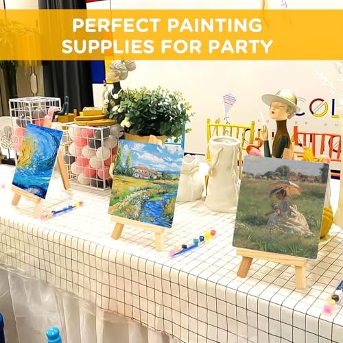 20Pack 4 x 4 Inch Mini Canvases with Easel Sets, Art Canvases Painting Kit for Kids Teenagers