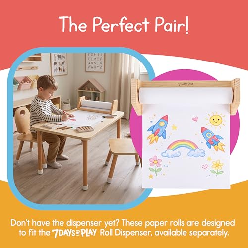 Art Paper Roll Refills – 12" x 75 ft (3-Pack) – Replacement Paper Rolls for Kids’ Art Tables, Easels & Craft Stations – Smooth White Drawing Paper – 7 Days of Play - color: Art Paper Roll