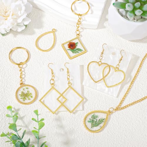 Gartful Open Bezels for Resin Jewelry Making, Hollow Frame Pendants with Jump Rings, Craft Bezels for Necklace, Earrings - style: Dotted Frame - 4 Styles 30PCS