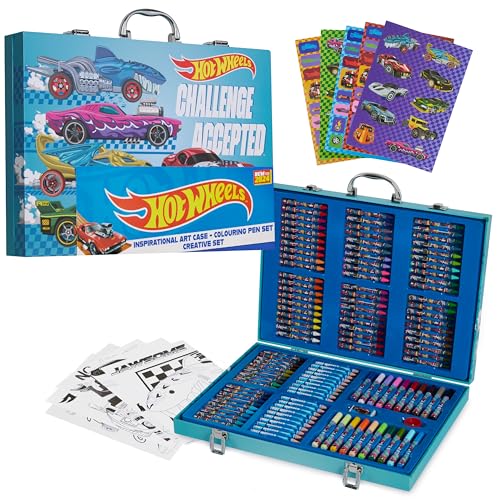 Hot Wheels Colored Pencils Art Supplies 130 pcs Drawing Kit School Supplies Painting Girls Drawing Pencils Art Kit Travel Case with Crayons Arts and Crafts for Kids 4-12