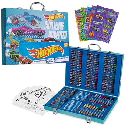 Hot Wheels Colored Pencils Art Supplies 130 pcs Drawing Kit School Supplies Painting Girls Drawing Pencils Art Kit Travel Case with Crayons Arts and Crafts for Kids 4-12