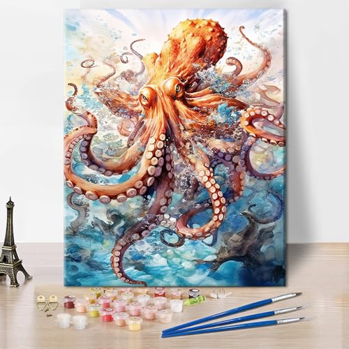 TUMOVO Paint by Numbers for Adults Beginner Octopus Paint Number Kits Sea Animals Adult Paint by Number Sea View Adult Paint by Number Kits DIY Oil Painting Kits Gift for Kids, 16 x20 Inch - color: Octopus