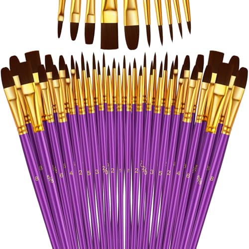 Paint Brushes Set, 24 Pack 240 Pcs Round-Pointed Tip Paintbrushes Nylon Hair Artist Acrylic Paint Brushes for Acrylic Oil Watercolor, Face Nail Art, Miniature Detailing & Rock Painting, Purple - color: Purple, size: 24 Pack