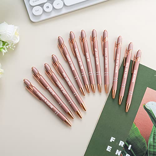 PASISIBICK 12 Pieces Rose Gold Inspirational Motivational Quotes Snarky Screen Touch Stylus Ballpoint Pens, Office Encouraging Scriptures, Black Ink (Rose Gold,Motivational) - color: Rose Gold,Motivational