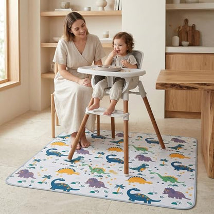 Splat Floor Mat for Under High Chair/Arts/Crafts by CLCROBD, 51" Waterproof Anti-Slip Food Splash Spill Mess Mat, Washable Portable Picnic Mat and Table Cloth - color: Dinosaur