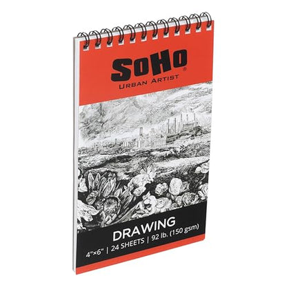 SoHo Urban Artist Softcover Drawing Pad - 4"x6" - 92 lbs/150gsm, Mixed Media, 24 Dual-Sided Sheets, Acid-Free, Wire-Bound, Micro-Perforated, Repeated Erasing & Reworking - size: 4"x6"