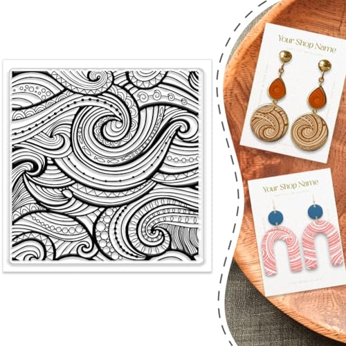 Paisley Polymer Clay Texture Sheet Ocean Waves Silicone Texture Stamp Sheets Clear Texture Mat Modeling Pattern Pad Reusable for Scrapbooking Polymer Clay Pottery Earrings Jewelry Making - style: Water Ripple