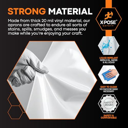 Xpose Safety Heavy Duty Vinyl Waterproof Aprons, White - For Home, Industrial and Commercial Use - Chemical Resistant - color: White - 8 Mil, style: 1 Pack