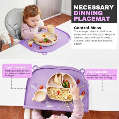Large Silicone Suction Table Mat, 17" x 12" Thick Placemat with Edge-Bumper, Raised Edge Leakproof, Non-Slip for Kids Toddler Baby Essentials Dinning, Restaurant Eating, Plates, Art, Craft & Painting - color: Purple