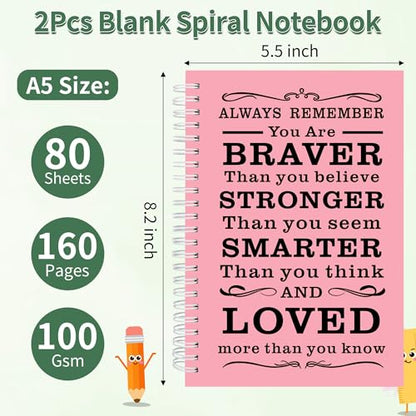 JOHSBYD 2Pcs Blank Spiral Notebook,Inspirational Gifts A5 Hardcover Sketch Book,Art Sketchbook for Drawing, Unlined, Plain Sketch Book for Women Men Work Writing,160 Pages (2, Blank Page Pink) - color: Blank Page Pink