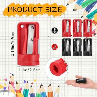 6Pcs Carpenter Pencil Sharpener, Manual Portable Woodworking Pencil Sharpeners Narrow Sharpening Tool for Woodworking Travel School Office Woodworkers Craft Enthusiasts(Red, Black)