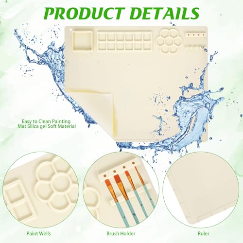 Painting Station, Paint Brush Cleaner (Pre-Assembled) and Silicone Painting Mat 20" X 16" Silicone Art Mat with 10 Paint Brushes for Artist Kids Adults Birthday Gifts (Green) - color: Green