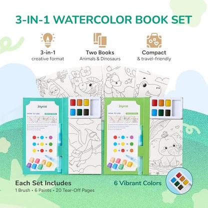 JoyCat 2 Pack Pocket Paint with Water Coloring Books for Kids, Art & Craft Activity Toy Set, Creative Travel & Home Painting Kit, Gifts for Girls & Boys Ages 3-8 (Animals & Dinosaurs) - style: 2 Pack - Animals & Dinosaurs