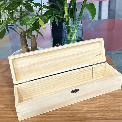 Unfinished Wood Craft Box Unfinished Wood with Clasp Unpainted Rectangle DIY Artist Tool Brush Storage Case for Crafts,Gift Jewelry Photo Box (Pack of 2) - size: 14.4 inches x 3.9 inches x 3.1 inches (Pack of 2)