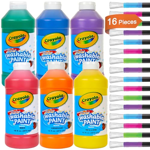 Washable Paint for Kids, Kids Painting Set 6 Colors with Paintbrushes, Non Toxic Bulk Finger Paints 16 oz Each, Kid Paint Classroom Set for Toddlers – Paints for Kid Art, Craft Gifting bundle