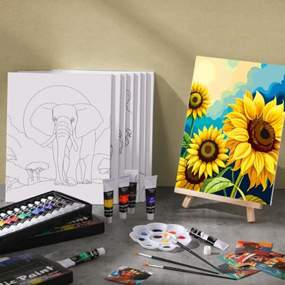 Cholemy 36 Pcs Paint and Sip Kit for Adults 8''x10'' Pre Drawn Canvas for Painting DIY Afro Acrylic Painting Kit Wood Easel Brushes Date Night Bulk for Summer 4th of July Party Gift(Plants Animals) - style: Plants Animals