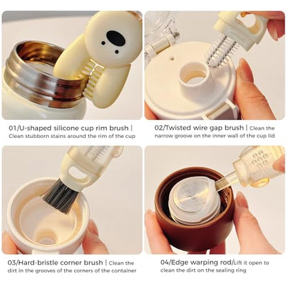 3PCS Cup Lid Cleaning Brush, 3 in 1 Cup Lid Gap Cleaning Brush Set, Bottle Cleaning Brush for Tight Spaces Multifunctional Portable Cup Lid Cleaner Home Kitchen Cleaning Tools (Rabbit) - color: Rabbit