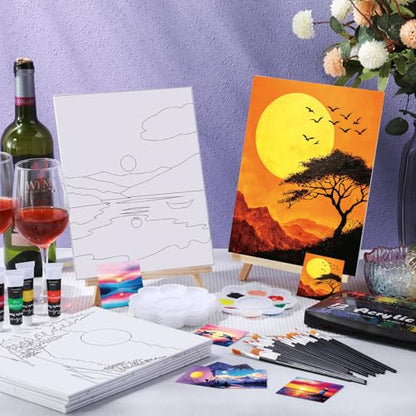 Sherr 12 Pcs Pre Drawn Canvas Pre Printed Canvas for Adults Sip and Paint Party Canvases Painting Kit for Summer Easter Mother's Day Party Favor(Beautiful View,8 x 10 Inch) - size: 8 x 10 Inch, style: Beautiful View