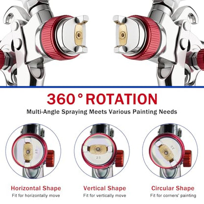 HVLP Spray Gun Kit with 4 Nozzles, 20 Disposable Cups & Regulator - color: Red