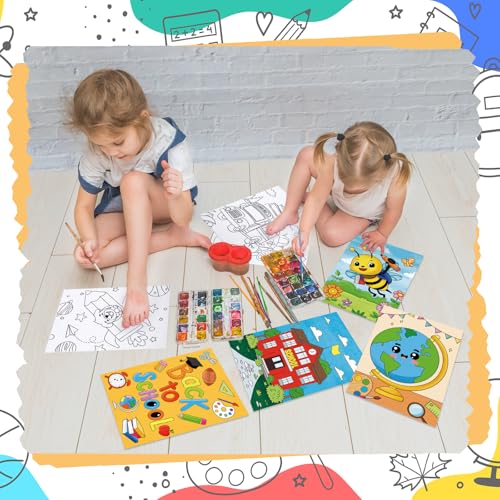 Anseal 12 Packs Pre Drawn Canvas to Paint, Back to School Pre Printed Canvas for Kids, Pre Stretched Canvas Outline Painting Boards for Beginners, Students, Party Favor（ 5" X 7"） - color: School