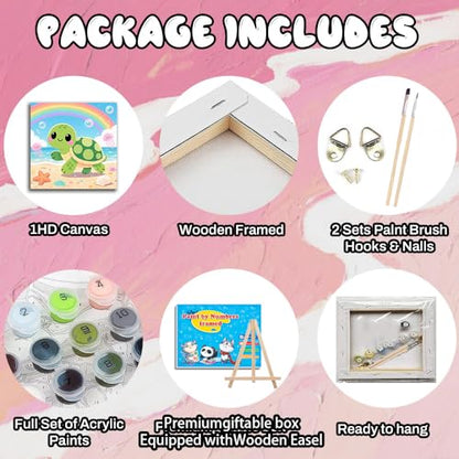 WEMEON Sea Turtles Paint by Numbers Kit for Kids with Frame and Easel, Easy Paint by Numbers Kits for Kids Ages 4-6, Small Painting by Number for Birthday Gift, Painting Party(10X10inch) - color: DMBK-0006-US(10X10inch)