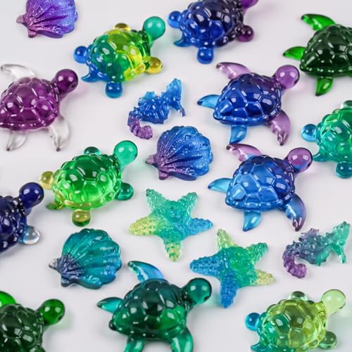 Mini Turtle Resin Molds, 7 Cavities Ocean Animal Silicone Mold, Shell Starfish Gypsum Candle Resin Casting Molds, Cute Sea Turtle Shape Epoxy Mold for DIY Craft, Keychain, Micro Landscape Decor