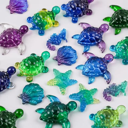Mini Turtle Resin Molds, 7 Cavities Ocean Animal Silicone Mold, Shell Starfish Gypsum Candle Resin Casting Molds, Cute Sea Turtle Shape Epoxy Mold for DIY Craft, Keychain, Micro Landscape Decor