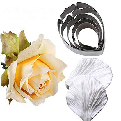 KALAIEN 5pcs Stainless Steel Peony Cutter 2pcs Fondant Silicone Mold Gumpaste Peony Sugarcraft Flower Veining Mold Veiner Petal Making Tool - color: Peony Set(7pcs)