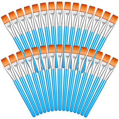 Zonon 30 Pieces Paint Brushes Bulk Small Flat Top Acrylic Oil Paint Brush for Artists Mini Touch up Crafts Detail Painting(1 Inch,Blue) - color: Blue, size: 1 Inch