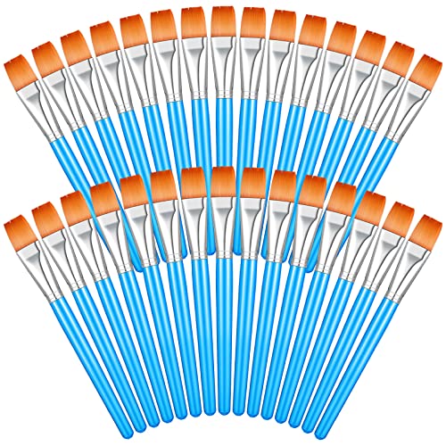Zonon 30 Pieces Paint Brushes Bulk Small Flat Top Acrylic Oil Paint Brush for Artists Mini Touch up Crafts Detail Painting(1 Inch,Blue) - color: Blue, size: 1 Inch