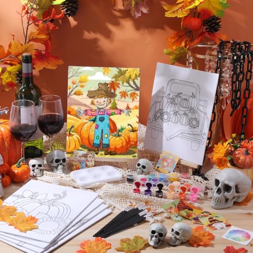 6 Pack Pre Drawn Canvas for Painting Pre Printed Canvas Kit 8 x 10 Inch Stretched Cotton Paint and Sip Set for Adults Couple Party Graduation Summer Date Night(Thanksgiving) - style: Thanksgiving