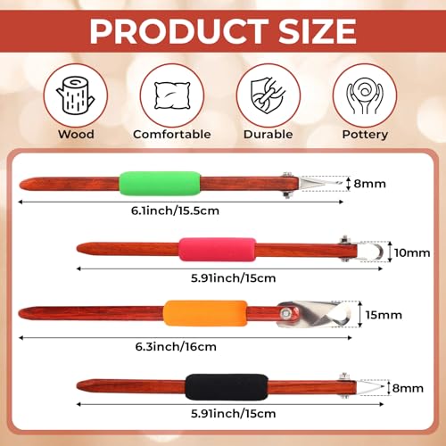 Lanties 4 Pcs Pottery Carving Tool Set Sculpture Scraper Craft Modelling Tools Red Pear Wood Texture Handle with Stainless Steel Blade for Clay Carving, Ceramic Sculpting, Graffito (Novel Color) - color: Novel Color